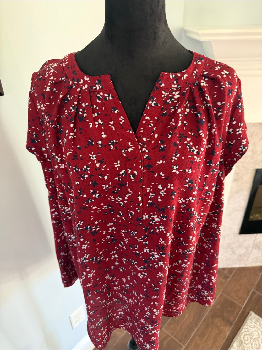 41 Hawthorn Red Floral Split-Neck Blouse